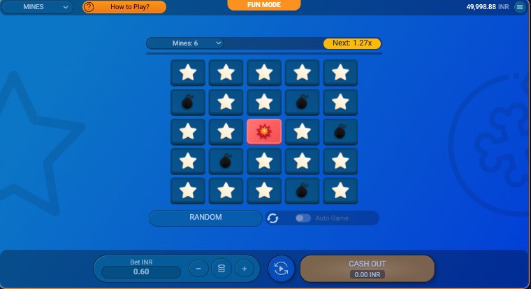 Mostbet Mines board showing the losing click with the bomb highlight after a sequence of safe picks