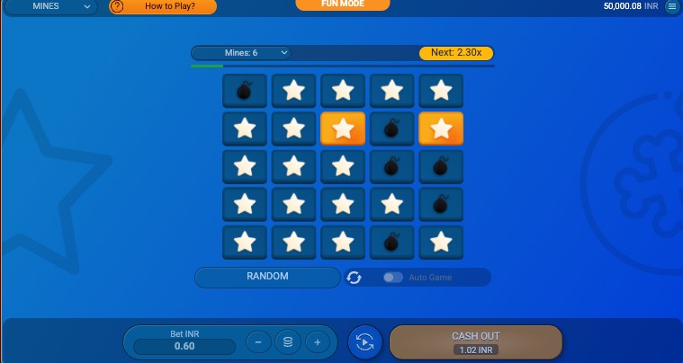 Mostbet Mines board with six mines selected showing how quickly the payout path becomes riskier after a few safe picks